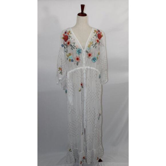 JOHNNY WAS Sz L Large White Fierro Embroidered Dress Coverup NO SLIP NWT - Picture 8 of 9